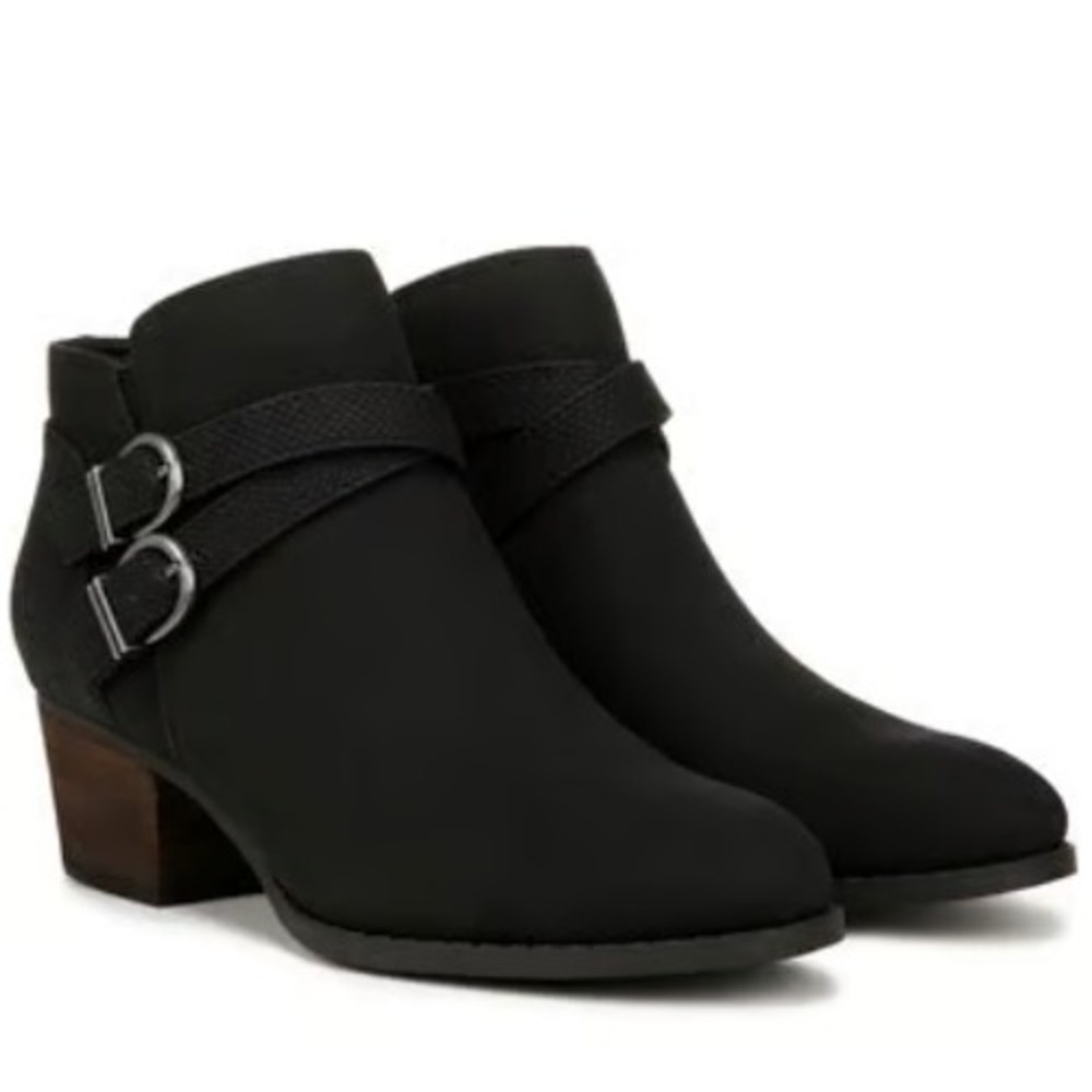 LifeStride Blaire Ankle Boots Black Faux Suede Snake Buckles Western Womens 7